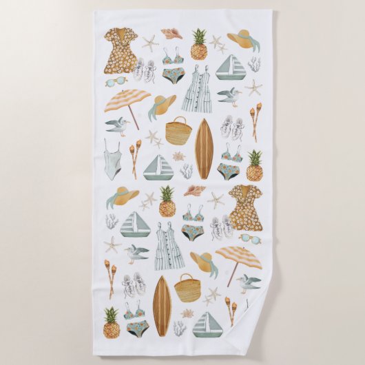 Watercolor Beach Junggeselinnen-Abschied Wochenend Strandtuch (Vorderseite)