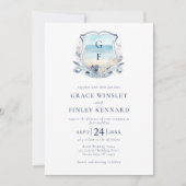 Watercolor Beach Monogram Wedding Wappen Einladung (Vorderseite)