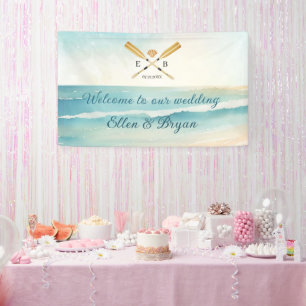 Watercolor Beach Oars Hochzeitsempfang Banner