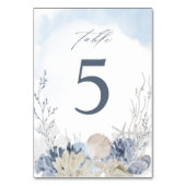 Watercolor Beach Ocean Blue Boho Wedding Tischnummer (Vorderseite)