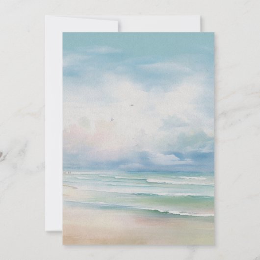 Watercolor Beach Ocean Coastal Wedding Einladung (Rückseite)