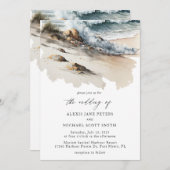 Watercolor Beach Ocean Coastal Wedding Einladung (Vorne/Hinten)