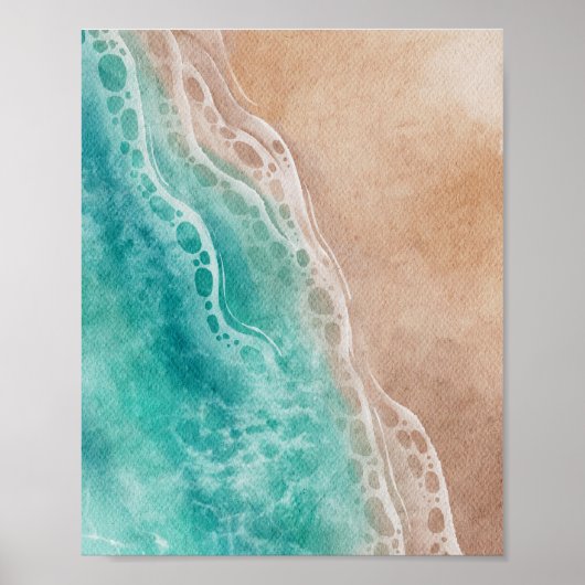 Watercolor Beach Ocean Waves Coastal Poster (Vorne)