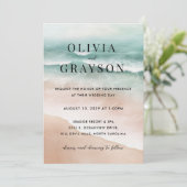 Watercolor Beach Ocean Wedding Einladung (Stehend Vorderseite)