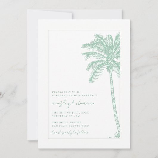 Watercolor Beach Palm Tree Boho Wedding Einladung (Vorderseite)