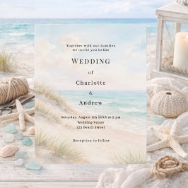 Watercolor beach sand dunes wedding invitation