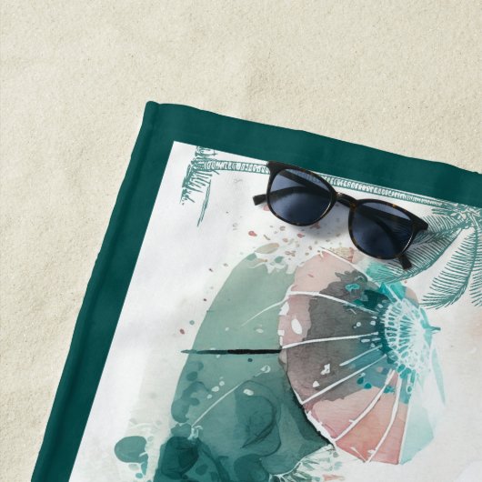 Watercolor Beach Scene Funny Honeymoon Strandtuch (Beispiel)