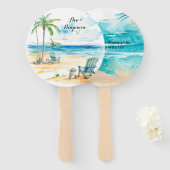 Watercolor Beach Scene Wedding Fächer (Vorne und Hinten)