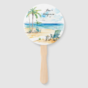 Watercolor Beach Scene Wedding Fächer