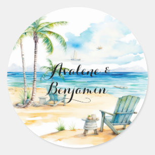 Watercolor Beach Scene Wedding Runder Aufkleber