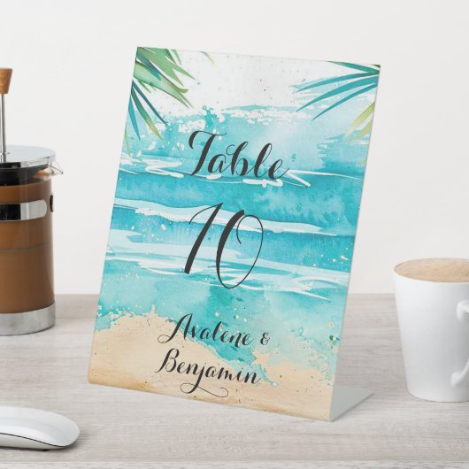 Watercolor Beach Scene Wedding Tischnummer Sockelschild (In SItu)