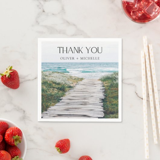 Watercolor Beach Scene Wedding Vielen Dank Serviette (Beispiel)