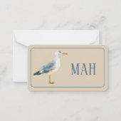 Watercolor Beach Seagull Monogram Mitteilungskarte (Vorderseite)