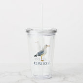 Watercolor Beach Seagull Personalized Acryltrinkbecher (Vorderseite)