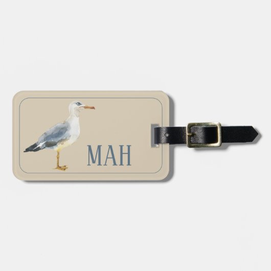 Watercolor Beach Seagull Personalized Gepäckanhänger (Vorderseite horizontal)