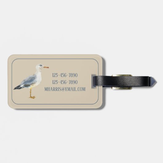 Watercolor Beach Seagull Personalized Gepäckanhänger (Rückseite horizontal)