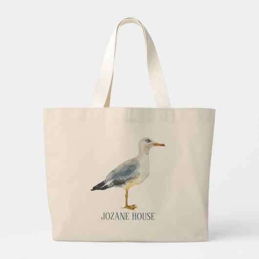 Watercolor Beach Seagull Personalized Jumbo Stoffbeutel (Rückseite)