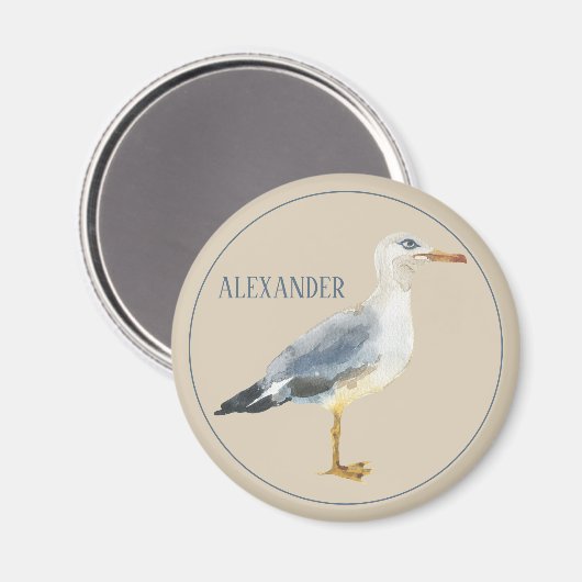 Watercolor Beach Seagull Personalized Magnet (Vorderseite/Rückseite)