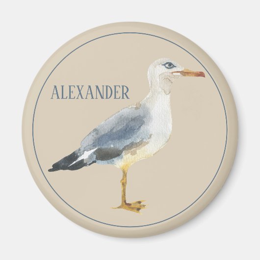 Watercolor Beach Seagull Personalized Magnet (Vorne)