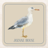 Watercolor Beach Seagull Personalized Rechteckiger Pappuntersetzer (Vorderseite)