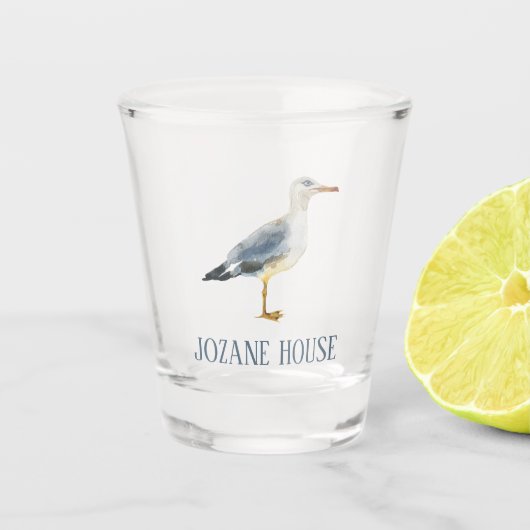 Watercolor Beach Seagull Personalized Schnapsglas (Vorderseite)