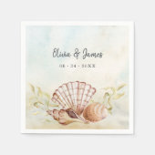 Watercolor Beach Seashell Tropical Wedding Serviette (Vorderseite)