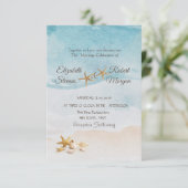 Watercolor Beach Seashells Sand Wedding Einladung (Stehend Vorderseite)