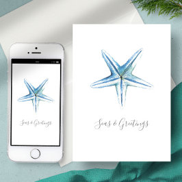 Watercolor Beach Starfish Custom Christmas Card Feiertagskarte