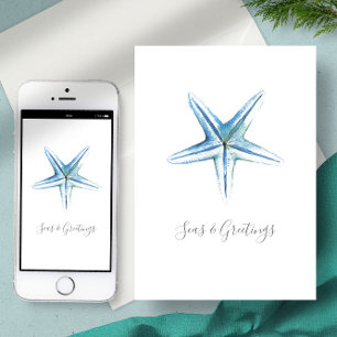 Watercolor Beach Starfish Custom Christmas Card Feiertagskarte