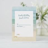 Watercolor Beach Starfish Wedding RSVP Einladung (Stehend Vorderseite)
