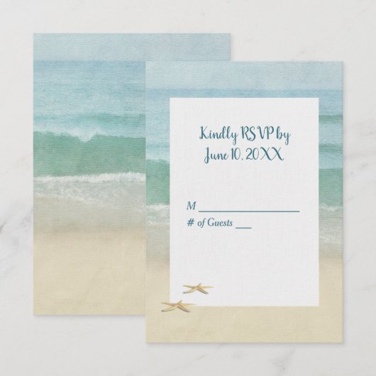 Watercolor Beach Starfish Wedding RSVP Einladung (Vorne/Hinten)