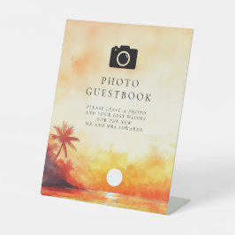 Watercolor Beach Sunset Foto Gästebuch Sockelschild