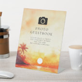 Watercolor Beach Sunset Foto Gästebuch Sockelschild (In SItu)