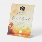 Watercolor Beach Sunset Foto Gästebuch Sockelschild (Vorderseite)