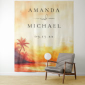 Watercolor Beach Sunset Wedding Foto Hintergrund Wandteppich (Beispiel)