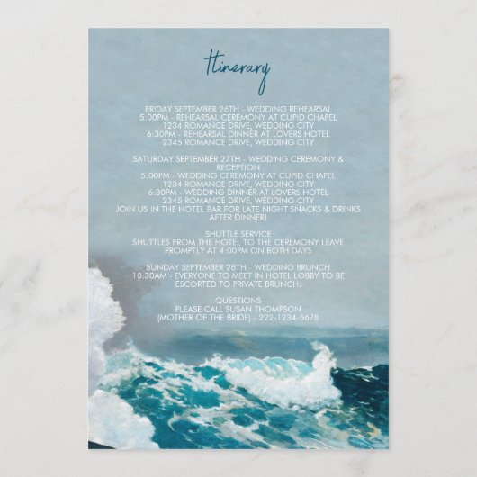 Watercolor Beach Waves Hochzeitsprogramm Programm (Rückseite)