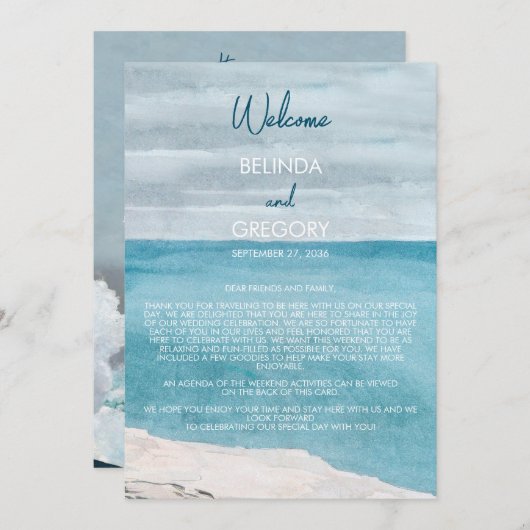 Watercolor Beach Waves Hochzeitsprogramm Programm (Vorne/Hinten)