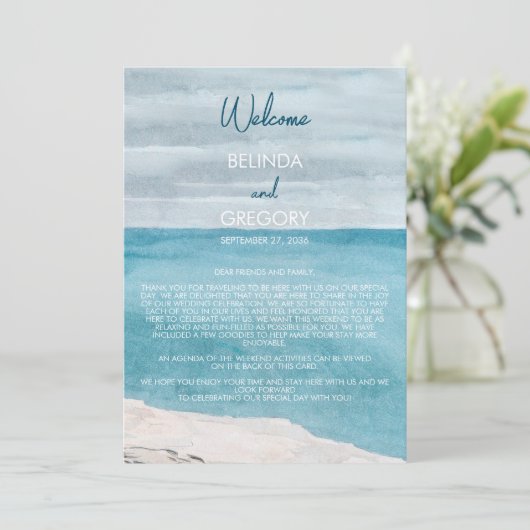 Watercolor Beach Waves Hochzeitsprogramm Programm (Stehend Vorderseite)