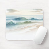Watercolor Beach Waves Rustikale Küste Mousepad (Mit Mouse)