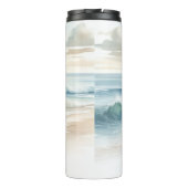 Watercolor Beach Waves Rustikale Küste Thermosbecher (Rückseite)