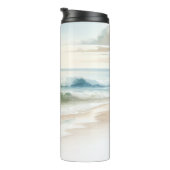 Watercolor Beach Waves Rustikale Küste Thermosbecher (Nach rechts gedreht)