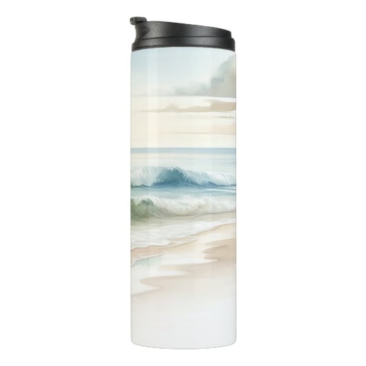 Watercolor Beach Waves Rustikale Küste Thermosbecher (Nach rechts gedreht)