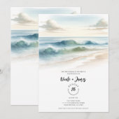 Watercolor Beach Waves Rustikale Küstenhochzeit Einladung (Vorne/Hinten)