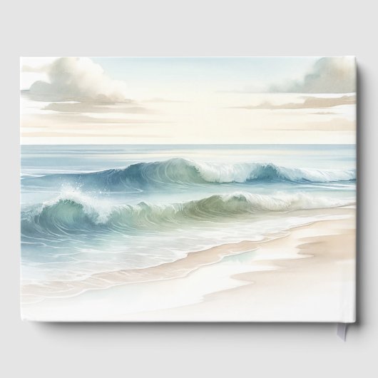 Watercolor Beach Waves Rustikale Küstenhochzeit Gästebuch (Rückseite)