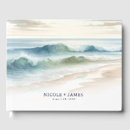 Watercolor Beach Waves Rustikale Küstenhochzeit Gästebuch