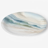 Watercolor Beach Waves Rustikale Küstenhochzeit Pappteller (Schrägansicht)