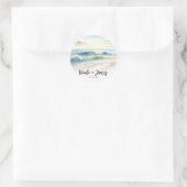 Watercolor Beach Waves Rustikale Küstenhochzeit Runder Aufkleber (Tasche)