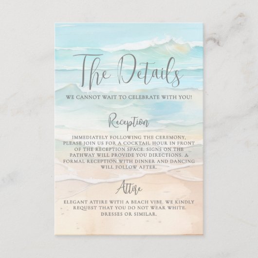 Watercolor Beach Wedding Details Begleitkarte (Vorderseite)