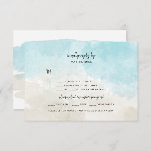 Watercolor Beach Wedding RSVP-Karte Einladung (Vorne/Hinten)