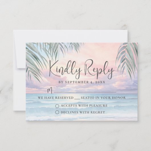 Watercolor Beach Wedding RSVP Reply Card (Vorderseite)